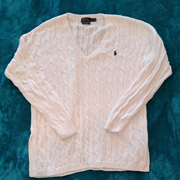 Ralph Lauren White V-Neck Sweater - Picture 1 of 4